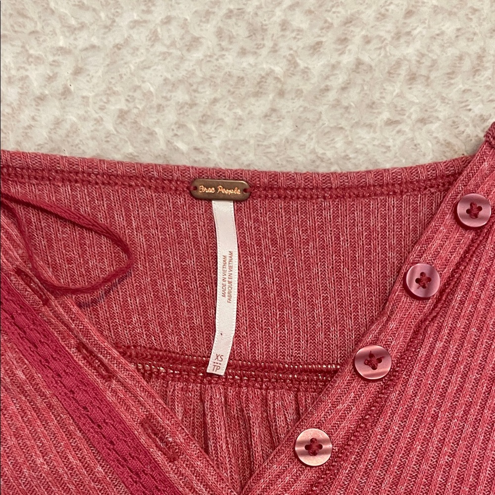 Free People Ribbed Button-Front Blouse - Rose - Picture 3 of 7